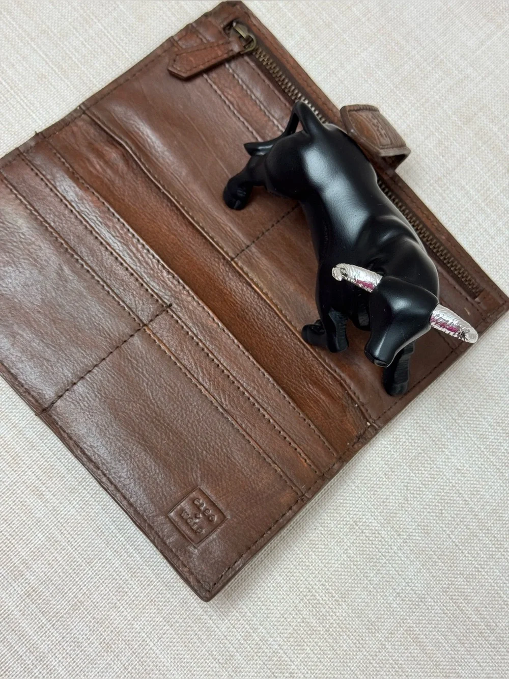 Cleo + Wolf Brown Leather Basketweave Long Bifold Wallet